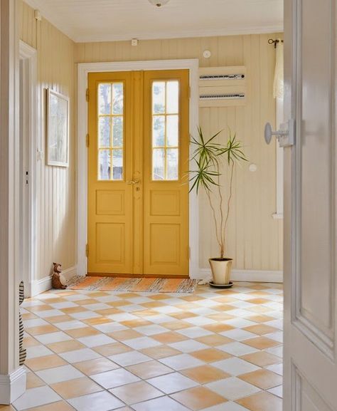 #homesweethome #frenchdoors #yellowdoor Yellow Door, Ivy House, Yellow Doors, Yellow Interior, 아파트 인테리어, Tile Flooring, Shabby Chic Homes, Paint Colors For Home, Chic Home