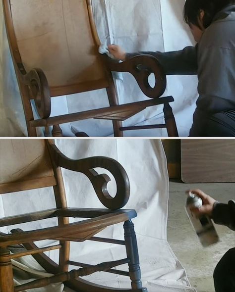 Rocking Chair Diy, How To Chalk Paint, Rustoleum Chalked, Rocking Chair Makeover, Diy Rocking Chair, Old Rocking Chairs, Upholstered Rocking Chair, Rustoleum Chalk Paint, Repurpose Furniture