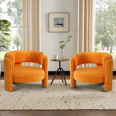 Amazon.com: INZOY Mid Century Modern Accent Chair with Velvet Fabric, Comfy Sherpa Accent Chair with Montage Design, Upholstered Boucle Armchair Barrel Chair for Living Room Bedroom Apartment, Orange : Home & Kitchen Orange Chair Living Room, Boucle Armchair, Boucle Chair, Content Space, Mid Century Modern Accent Chairs, Accent Chair Set, Fabric Accent Chair, Modern Accent Chair, Space Ideas