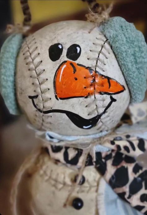 Diy Baseball Snowman, Baseball Snowmen, Baseball Ornaments Diy, Snowman Bowling Pin, Baseball Snowman, Baseball Snowman Ornament, Baseball Christmas Ornaments, Snowman Ornament, Snowman Ornaments