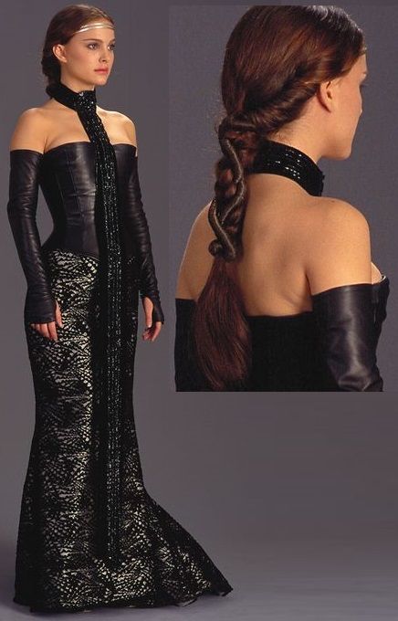 Padme Black Outfit, Padme Fireside Dress, Queen Amidala Cosplay, Padme Black Dress, Padme Amidala Makeup, Padme Fashion, Movie Inspired Halloween Costumes, Padme Halloween, Ancient Futurism