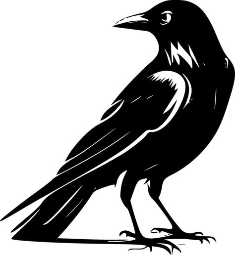 Crow, Minimalist and Simple Silhouette - Vector illustration Crow Lino Print, Crow Template, Crow Outline, Screenprinting Workshop, Crow Vector, Ink Reference, Crow Drawing, Crow Silhouette, Crows Drawing