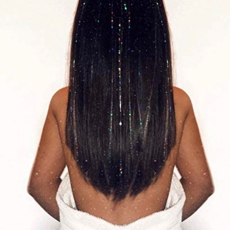 47” Holographic, Shining, Black Professional Sparkle Hair Tinsel Heat Resistant Silk Extensions Easy To Apply 500 Strands Brand New In Packaging Oil Slick Hair Color, Oil Slick Hair, Violet Hair Colors, Sparkle Hair, Holographic Hair, Black Holographic, Hair Crimper, Hair Tinsel, Hair Care Gifts