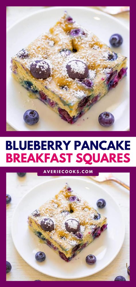 Blueberry Pancake Casserole, Breakfast Munchies, Baked Pancake Recipe, Breakfast Squares, Pancake Casserole, Puffy Pancakes, Oven Pancakes, Blueberry Pancakes Recipe, Blueberry Pancake