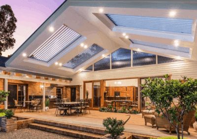 Open Gable Roof, Gable Roof Design, Roof Skylight, Timber Pergola, Outdoor Living Space Design, Garage Guest House, Pergola Design, Outdoor Blinds, Alfresco Area