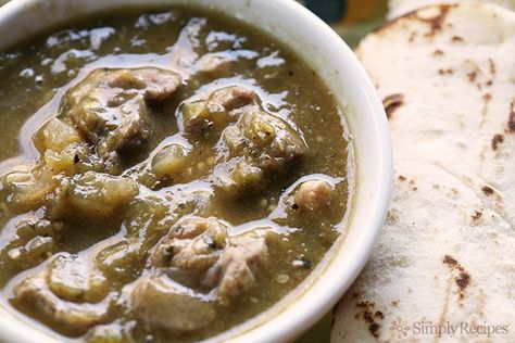 Chile Verde ~ Authentic Mexican pork chile verde recipe, with chunks of pork shoulder slow cooked in a roasted tomatillo and jalapeno chile verde sauce. So good! ~ SimplyRecipes.com Chile Verde Recipe, Mexican Pork, Roasted Tomatillo, Healthy Chili, Tomatillo Sauce, Chili Verde, Verde Sauce, Verde Recipe, Simply Recipes