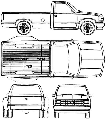 Chevrolet C2500 Pick-up (1991) Chevy Trucks Drawings, Chevy Truck Drawing, Chevy Truck Outline, Chevy Nova Drawing, Metal Work Bench, 1993 Chevy Silverado, Truck Drawings, Cars Chevrolet, Vintage Chevy