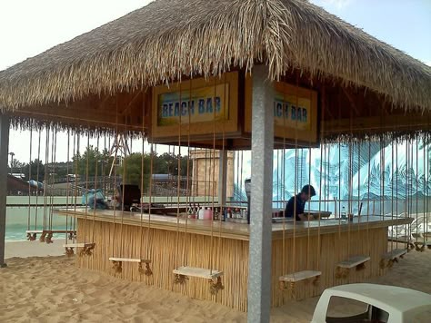 The Beach Bar at Mt. Olympus in Wisconsin Dells. Check out the swing-seats!     (C) EatDrinkMadison.com Mt Olympus, Outdoor Restaurant Design, Outside Bars, Backyard Bar, Beach Lounge, Beach Cafe, Tiki Hut, Wisconsin Dells, Thatched Roof