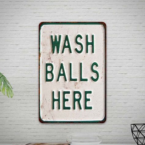 Wash Balls Here Metal Sign Wall Decor 108120068003 | Etsy Locker Room Bathroom, Golf Wall Art, Laundry Humor, Seabrook Island, Golf Decor, Family Wall Decor, Restroom Decor, Funny Bathroom Decor, Funny Bathroom Signs