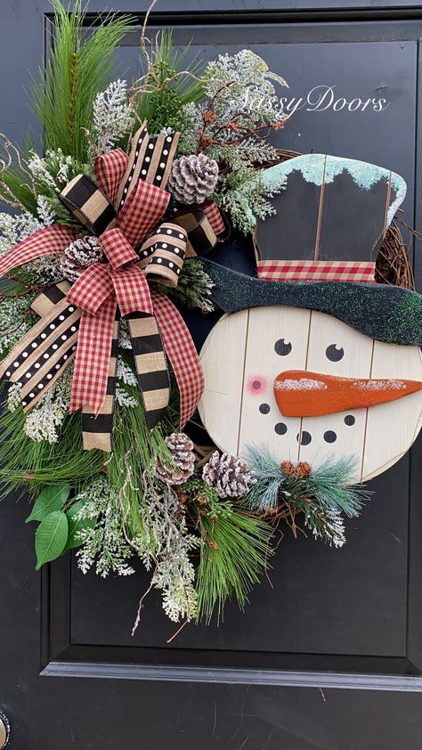 Farmhouse Snowman, Winter Door Wreath, Snow Wreath, Rustic Winter Decor, Wreath Snowman, Red Christmas Wreath, Porch Wreath, Snowman Sign, Wooden Snowman