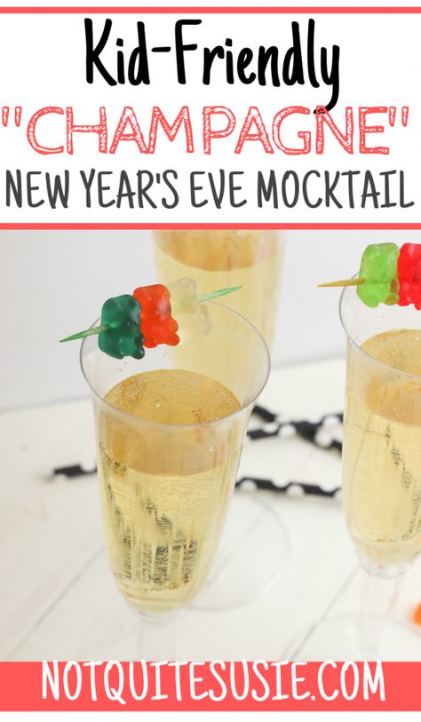 Need a non alcoholic kid friendly mocktail recipe for New Year’s Eve or other special celebrations? You won’t find one easier than this! With just two ingredients- three if you add the optional gummy bear garnish- you’ll ring in the New Year in style and celebrate! New Years With Kids, New Years Eve Drinks, New Year's Drinks, New Year's Eve Crafts, Kids New Years Eve, New Year's Eve Activities, New Years Eve Food, Messy Kids, Dark Party