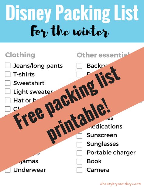 pack for a Disney trip in the winter - Disney in your Day Packing List Disney, Christmas Packing List, Disney Packing, Packing List For Disney, Disney World Packing, Printable Packing List, Winter Packing List, Vacation Packing List, Florida Destinations