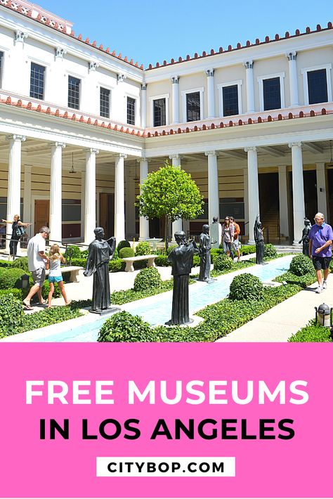 Your guide to world-class FREE Museums in Los Angeles, like the Getty Museum and The Broad. Save money and get the scoop on the best free museums in L.A. Visit www.citybop.com #Museum #LosAngeles #ThingstodoinLosAngeles #MuseumsinLosAngeles #BestMuseumsinLosAngeles #GettyMuseum Museums In Los Angeles, The Getty Museum, Los Angeles Attractions, Angel Flight, Los Angeles Museum, Getty Villa, Griffith Observatory, Los Angeles Travel, Los Angeles City