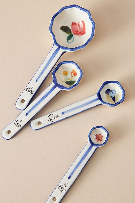 Flower Measuring Spoons, Anthropologie Kitchen, Anthropologie Home, Baking Set, Bakeware Set, Metal Stars, Wine Bottle Holders, Blue Ceramics, Measuring Spoons