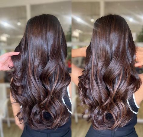 Mocha Brown Highlights On Black Hair, Chocolate Brown Babylights, Mocha Brunette Hair, Black Hair With Brown Highlights, Rich Brunette Hair, Anna Hair, Wedding Hair Colors, Beige Hair, Dramatic Hair