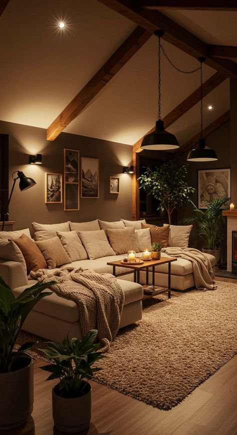 Love the lighting in this living room! The mix of recessed lights, sconces, and pendant lights creates a warm and inviting glow. #LightingDesign #CozyVibes #LivingRoomGoals #HomeStyle #InteriorDesign Cozy Living Room Warm, Recessed Lights, Living Room Warm, Living Room Goals, Warm Lighting, Cozy Living Rooms, Recessed Lighting, Cozy Living, Pendant Lights