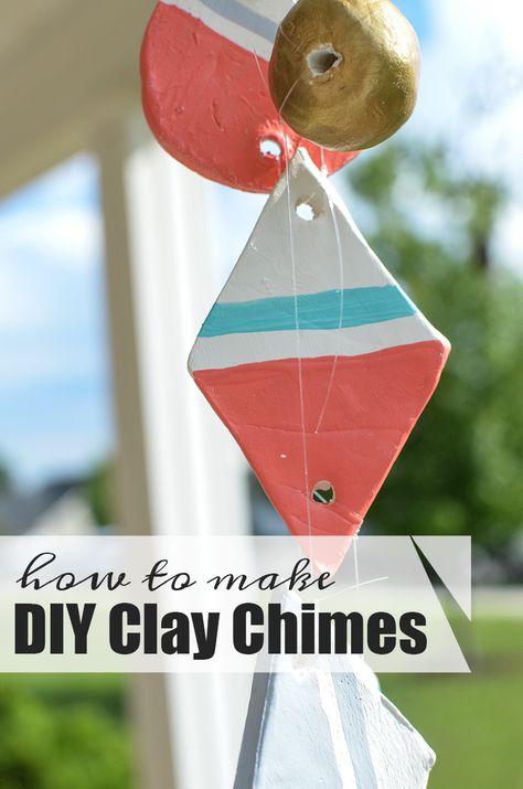 How to Make DIY Clay Chimes from air drying clay.  These make such a fun, colorful addition to the porch! Clay Chimes, Clay Wind Chimes, Windchimes Diy, Make Wind Chimes, Air Drying Clay, Rainy Day Crafts, Diy Wind Chimes, Clay Crafts Air Dry, Animal Crafts For Kids