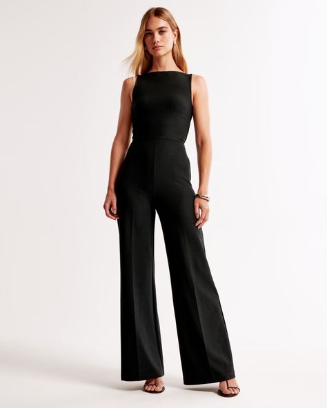 Women's Slash Clasp-Back Jumpsuit | Women's Dresses & Jumpsuits | Abercrombie.com Work Jumpsuit, Crepe Jumpsuit, One Shoulder Jumpsuit, Asymmetrical Neckline, Stretch Crepe, Crepe Fabric, Work Attire, Black Jumpsuit, Dress Codes