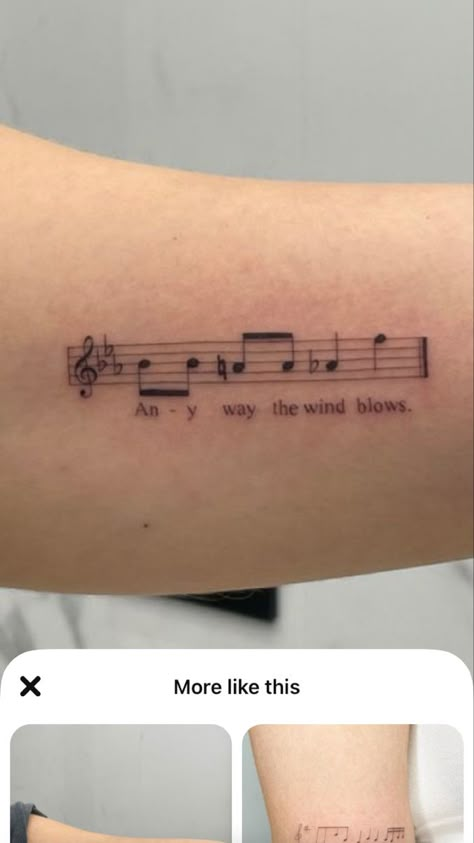 Music Measure Tattoo, Piano Sheet Music Tattoo, Anyway The Wind Blows Tattoo, Music Key Tattoo, Thank You For The Music Tattoo, Choir Tattoo Ideas, Aesthetic Music Tattoos, Piano Key Tattoo, Choir Tattoo