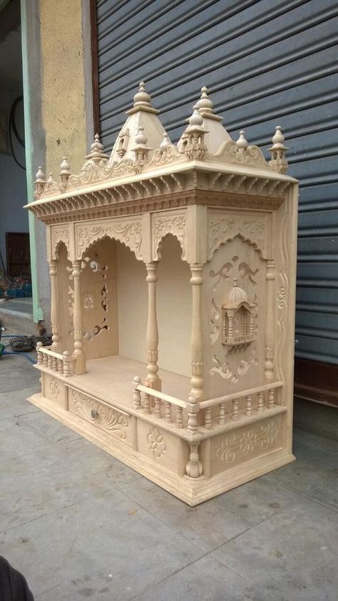 Sagwan Wood Mandir Design, Wooden Temple Design For Home Indian, Devara Design, House Temple Design Indian, Wooden Mandir Design, Wooden Temple For Home, Wooden Temple, Wood Chair Design, Door Design Photos