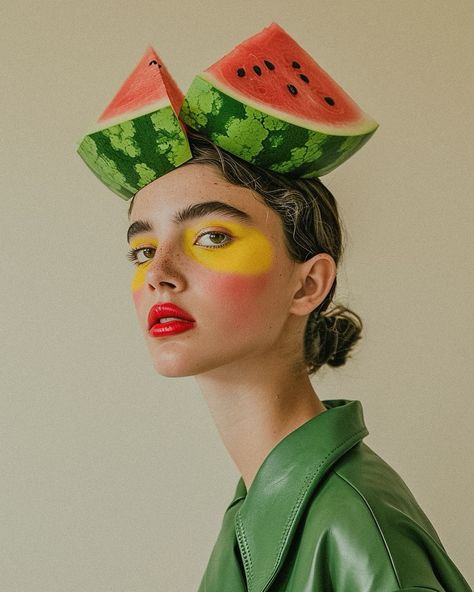 🍉 Illustration Reference Photos, Guache Portrait Paintings, Fruit Portrait, Fruit People, Cute Clown Makeup, Drawing Ideas List, Art Photography Portrait, Face Drawing Reference, People Illustration