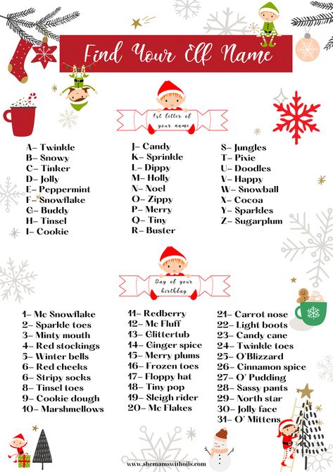 Find Your Elf Name Printable, What Is Your Elf Name Free Printable, Whats Your Elf Name Funny, What Is Your Elf Name, Christmas Name Generator, Christmas Elf Name Generator, Holiday Names, Chritmas Cookies, Christmas Elf Names