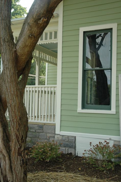 sherwood green + avon green + white dove by The Decorologist Light Green Exterior Paint, Exterior House Colors Florida, Exterior House Colors Farmhouse, Light Green House, Green House Color, Green Exterior Paints, Green Exterior House Colors, Green House Exterior, Florida Cottage