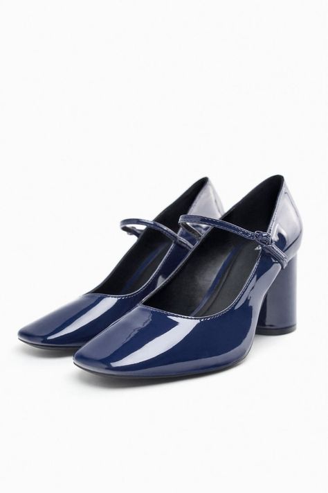 BLOCK-HEEL FAUX PATENT FINISH SHOES - Navy Blue | ZARA UAE - Dubai/Sharjah/Ajman/UAQ/Fujairah Zara Australia, Patent Heels, Shoe Inspo, Block Heel Shoes, Leather Block Heels, Wedding Heels, Court Shoes, Zara United States, Heel Shoes