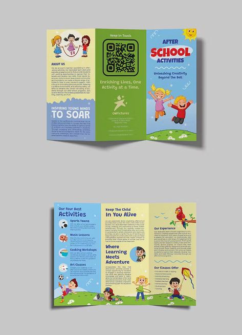 After School Activities Tri-Fold Brochure Template InDesign INDD School Brochure Design Ideas, Art Brochure Design, Brochure Education, School Brochure Design, Creative Brochure Design Ideas, Kids Brochures, Brochure Design Ideas, Print Design Brochure, Education Brochures