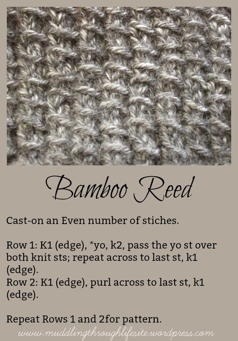 Stitch Pattern Saturday - Bamboo Reed Knitting Scraps, Textured Knitting, Stitch Dictionary, Knitted Dishcloth Patterns Free, Knit Skirts, Knitted Washcloth Patterns, Knitting 101, Knitted Slippers Pattern, Knitting Stitches Tutorial