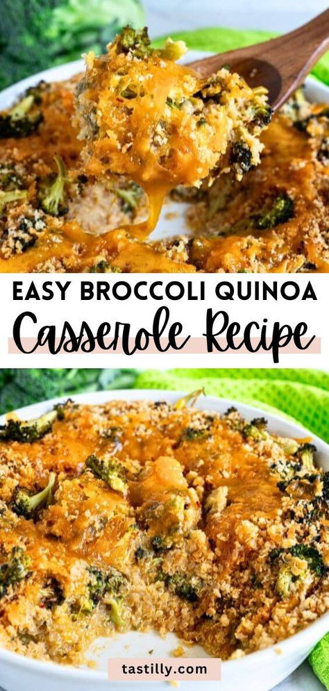 Fresh broccoli and wholesome quinoa come together in this creamy, cheese casserole with an extra crunchy topping. Nutritious and delicious, this dish is the perfect way to get your little ones to eat their veggies! Autumn Casseroles, Broccoli Quinoa Casserole, Quinoa Casserole Recipes, Quinoa Side Dish, Broccoli Quinoa, Quinoa Broccoli, Cheesy Broccoli Casserole, Quinoa Casserole, Quinoa Bowls