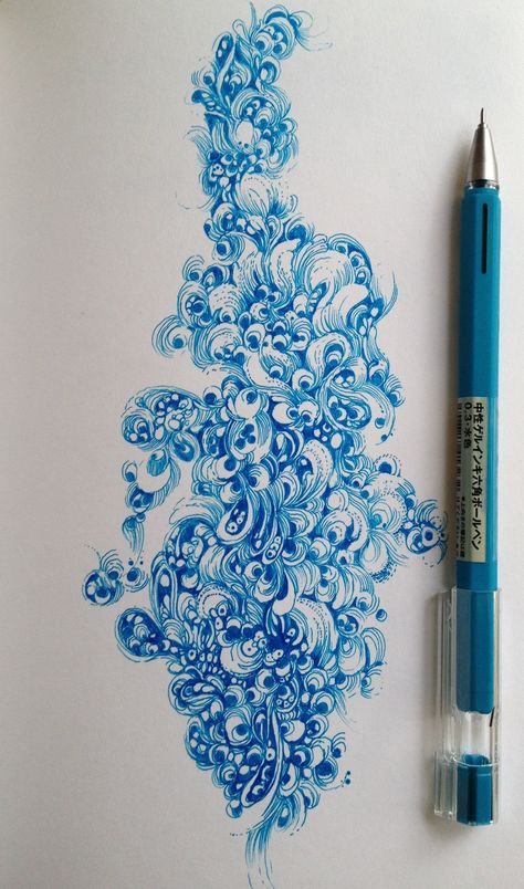 Gel Pen Art, Arte Doodle, Blue Pen, Doodle Inspiration, A Pen, Zentangle Art, Pen Art, Pics Art, Ink Drawing