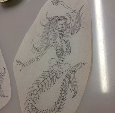 Halloween Mermaid Tattoo, Skeleton Mermaid, Skeleton Mermaid Tattoo, Wine Glass Tattoo, Mermaid Sketch, Mermaid Tattoo Designs, Mermaid Skeleton, Mermaid Halloween, Mermaid Tattoo