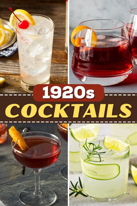 1920s Alcohol, 20s Cocktail Party, Great Gatsby Party Cocktails, 1920s Drinks Cocktail Recipes, Gatsby Party Drinks, 1920s Theme Halloween Party, Speakeasy Drinks Cocktails, 1920s Cocktails Recipes, Roaring 20s Drinks Cocktails