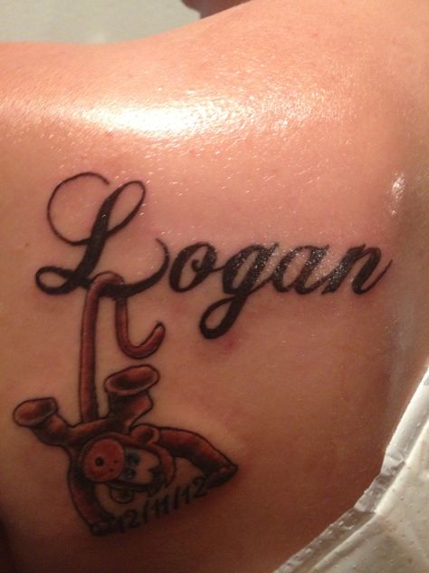 I would love to have logans name and I thought this was cute Logan Name Tattoo, Logan Name, Logan Tattoo, Son Tattoos, Monkey Tattoo, Monkey Tattoos, Ideas For Tattoos, Chicken Recipes Healthy, Cool Forearm Tattoos