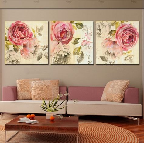 Flower Wall Painting, Painting Classic, Living Room Vintage, Images D'art, Rose Wall Art, Cheap Paintings, Wall Paint Designs, 3 Piece Wall Art, Home Decor Paintings