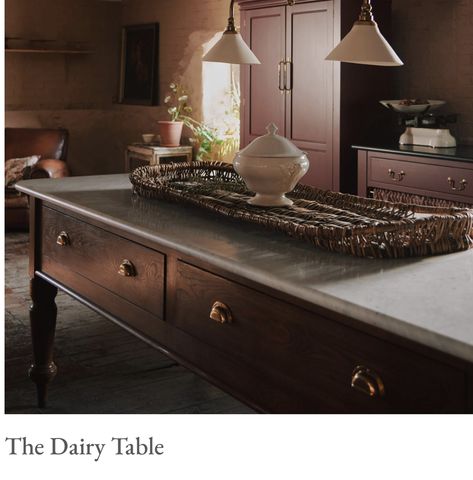 Dairy Table Kitchen, Dairy Table, Victorian Home Renovation, Kitchen Work Tables, Minimal Interiors, Devol Kitchens, I Love Lamp, Be Authentic, Prep Kitchen