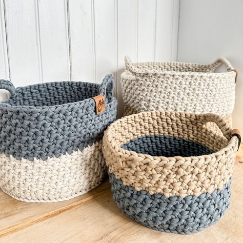 Crochet Pattern/two-toned Nesting Baskets - Etsy Australia Crocheted Baskets, Bernat Softee Chunky, Perfect Gift Basket, Hook Crochet, Nesting Baskets, Celtic Weave, Crocheting Patterns, Crochet Baskets, Basket Pattern