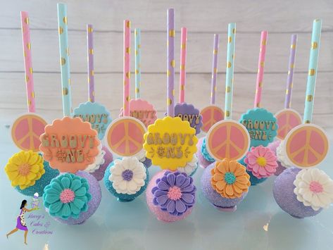 Groovy one theme Good Vibes Cake, Two Groovy Birthday Cake Pops, 70s Theme Cake Pops, Groovy Birthday Cake Pops, Groovy Theme Cake Pops, Too Groovy Cake, Groovy Theme, Groovy One, Magazines For Kids