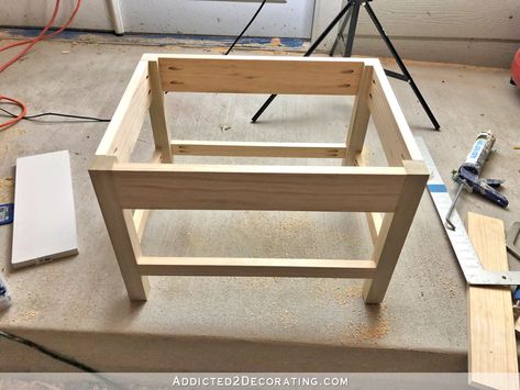 How To Make An Easy DIY Wood Stool (Or A Base For An Upholstered Ottoman) Diy Wood Ottoman, Vanity Stool Diy, Diy Upholstered Stool, Diy Vanity Stool Wood, Diy Vanity Stool Ideas, Small Stool Diy, Diy Small Ottoman, How To Make A Stool, Diy Ottoman Stool