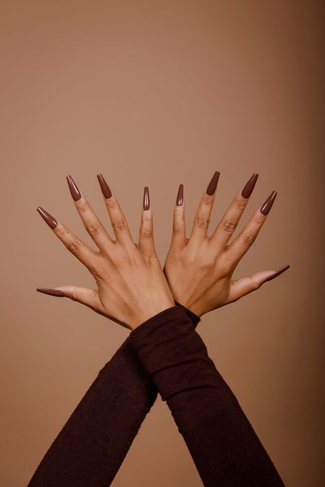 ** The Tones Collection "Mahogany" is an exclusive CUSTOM COLOR, handcrafted to suite every skin tone** * Ready to wear, handcrafted press on manicures, that are designed durable enough to complement a woman's everyday lifestyle, from working hands on, to celebrating a formal occasion. Giving treat & pamper yourself at home a new level of iconic as well as style and grace without the hassle and inconvenience. * Each nail provides durability, long lasting wear, and are able to be reapplied upon p Nails Solid Color, Hand Painted Nails, Nails Solid, Nails Hand Painted, Brown Nail, Working Hands, Solid Color Nails, Nail Tape, Painted Nails