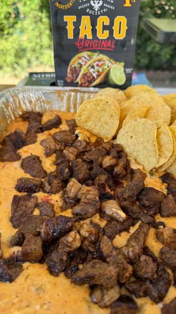 Miguel Raya| Food, bbq, recipes on Instagram: "Make this Smoked queso dip with steak bites  for Gameday @fireandsmokesociety  • . Ingredients  8 oz pepper jack cheese  8 oz cheddar cheese  8 oz cream cheese  1 can rotel tomatoes  8 oz green Chilis  1/4 cup diced sweet onions . Find it via link in my bio or you can pick it up at Walmart Stores #fireandsmokesociety" Steak Rotel Dip, Queso Dip With Steak Bites, Hatch Green Chili Dip, Smoked Queso Dip With Steak Bites, Smoked Queso Dip, Smoked Queso, Mexican Steak, Walmart Stores, Green Chilis