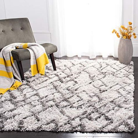 Safavieh Horizon Shag Collection HZN894F Modern Contemporary Abstract Area Rug, 9' x 12', Grey/Ivory Safavieh Contemporary Rugs Design, Flokati Rug, Bedroom Area Rug, Shag Area Rug, Cool Rugs, Online Home Decor Stores, Cozy Living, Home Rugs, Grey Rugs