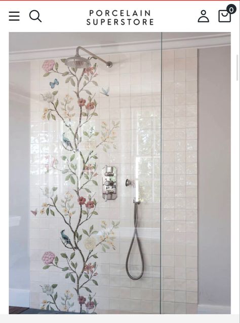 Inexpensive Bathroom Remodel, Floral Bathroom, Bad Inspiration, White Shower, The Shower, Wet Rooms, Glass Shower, Bathroom Wall Decor, Room Wallpaper