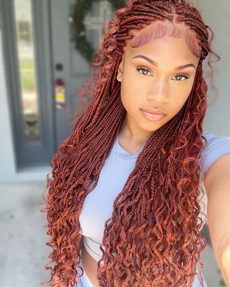 Your sign to get ginger boho braids 😍 Wavy Extensions- 7,000 NGN Send a direct message to order 🛍 . . . . . Picture gotten from Pinterest . . . . #bohobraids #braidinspo #braidstyles #braidideas #braidstylist #gingerbraids #viralvideos #beauty #explorepage✨ Ginger Boho Braids, Blonde Locs, Wavy Extensions, Boho Braid, French Curl, Braided Hairstyles For Black Women, Boho Braids, Black Girls Hairstyles, Braid Styles