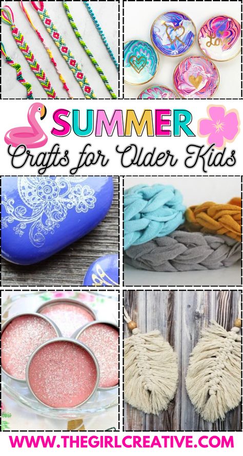 Inspire your older kids to take a break from their phones and make some fun summer crafts. This collection of 21 ideas will keep your kids busy while helping them discover a new love for creating with their hands. Crafts, Easy Crafts for Teens, Easy Crafts for Kids, Summer Crafts for Kids, Fun Crafts for Girls, Easy kids crafts summer, fun crafts for teens, fun crafts for kids, summer crafts for school age kids Summer Crafts For School Age Kids, Summer Camp Crafts For Teens, Crafts For Nine Year Olds, Crafts For Teenagers Girl, Crafts For Girls Age 10 Diy, Crafts For 8 Yr Girl, Crafts For 10 Year Girl, Fun Summer Crafts For Teens, Summer Camp Crafts For Older Kids