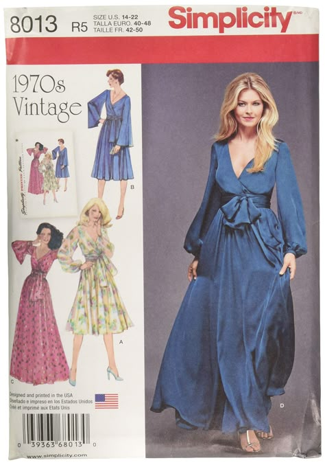 1970 Dress Patterns, 1970s Vintage Fashion, Vintage Wrap Dress, Wrap Dress Pattern, Wrap Front Dress, 1970s Dresses, Simplicity Sewing, Couture Vintage, Vintage Inspired Dresses