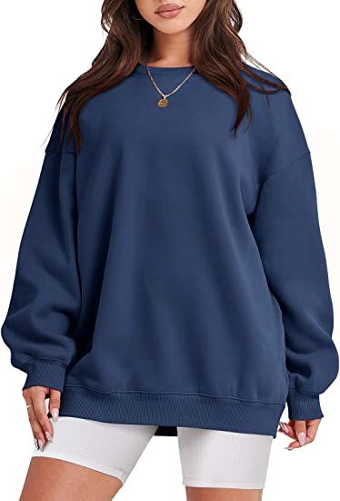 ANRABESS Womens Pullover Sweatshirts Crewneck Long Sleeve Casual Comfy Hoodie Fall Lightweight Y2K Sweatshirt 1019zanglan-S Navy Blue at Amazon Women’s Clothing store Dropped Shoulder Sweatshirt, Fashion Hoodies, Round Neck Sweaters, Solid Clothes, Loose Tops, Fall Fashion Outfits, Casual Fall Outfits, Solid Tops, Casual Pullover