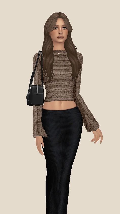 outfit details: top | skirt | purse credit to the cc creators <3 @tauvesims @sentate @seoulsoul-sims pinterest | patreon Sims 4 Female Cc, Fashion Magazine Aesthetic, Magazine Aesthetic, Different Body Sizes, Sims 4 Dresses, Female Clothes, Sims4 Clothes, Y2k Sweater, Sims 4 Mods Clothes