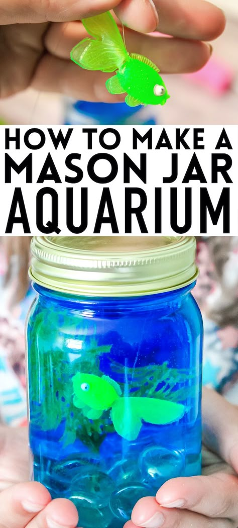 Learn how to make a mason jar aquarium! This fun kids activity is perfect for a rainy day or when you're stuck inside and looking for something new and different to do. Mason Jar Aquarium, Jar Aquarium, Aquarium Craft, Market Day Ideas, Camping Crafts For Kids, Easy Kid Activities, Summer Fun For Kids, Vbs Crafts, Daycare Activities